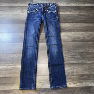 Miss Me Girls Size 8 Jeans Straight Leg Rhinestone Bling Pockets Y2K Style